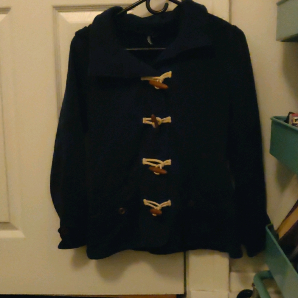 Navy Rip Curl Coat with Wooden Buttons and Hood